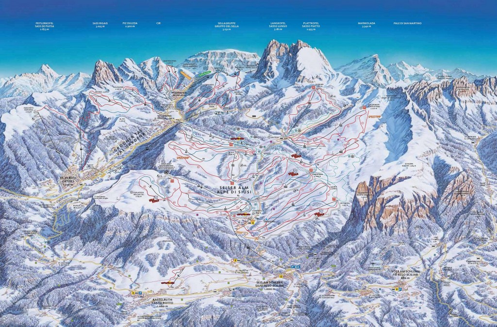 Cartina e mappa delle piste di Alpe di Siusi - Seiser Alm