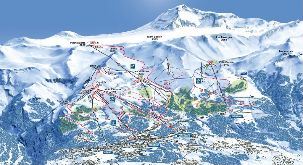 Cartina e mappa delle piste di Crans - Montana - Aminona