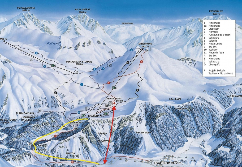 Cartina e mappa delle piste di Minschuns - Val Mustair