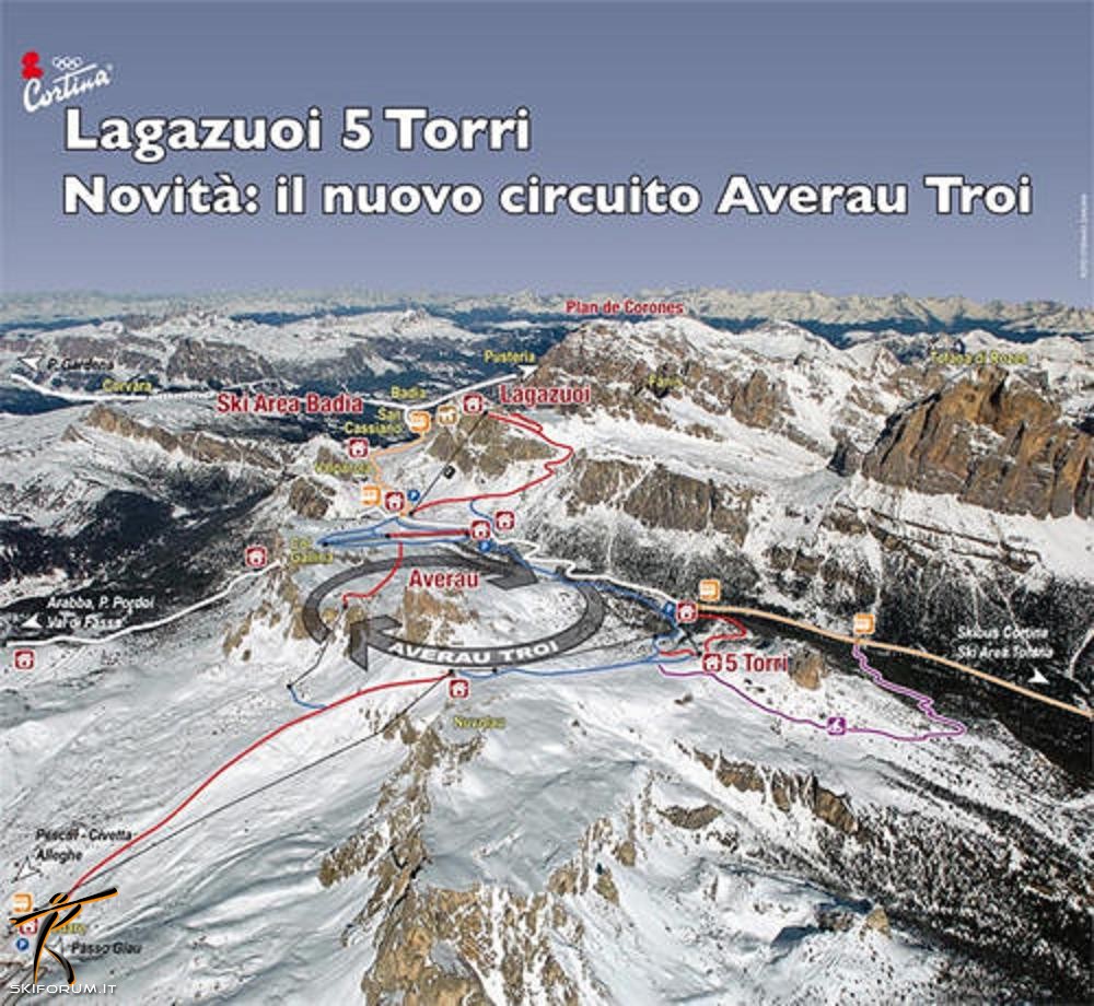 mappa impianti e piste comprensorio Col Gallina - Passo Falzarego