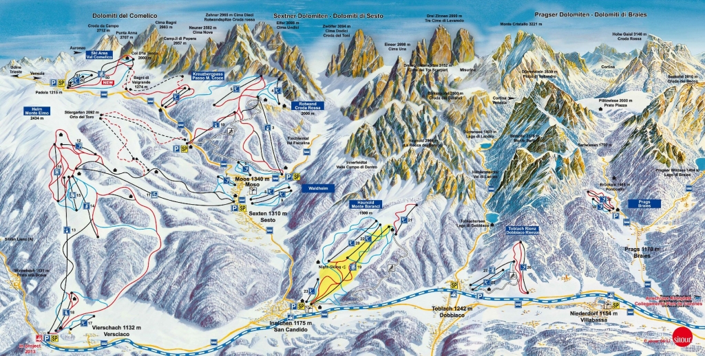 mappa impianti e piste comprensorio Tre Cime Dolomiti