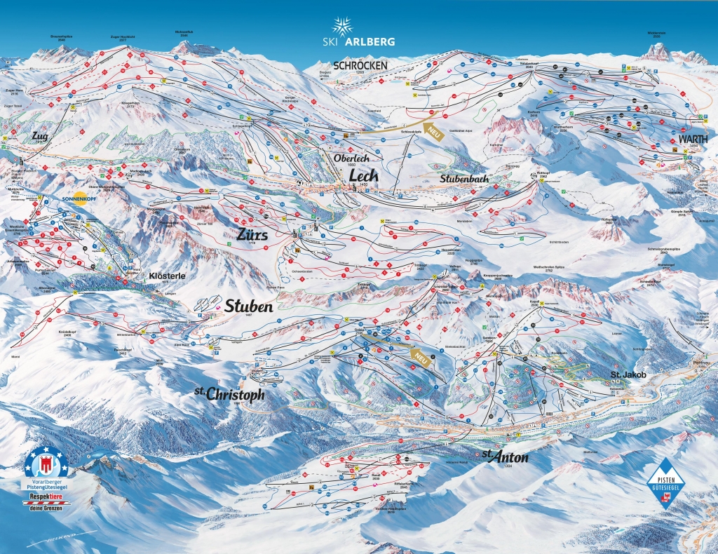 mappa impianti e piste comprensorio St Anton am Arlberg