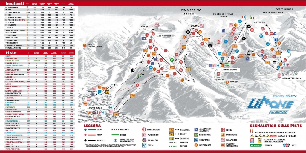 mappa impianti e piste comprensorio Limone Piemonte - Riserva Bianca