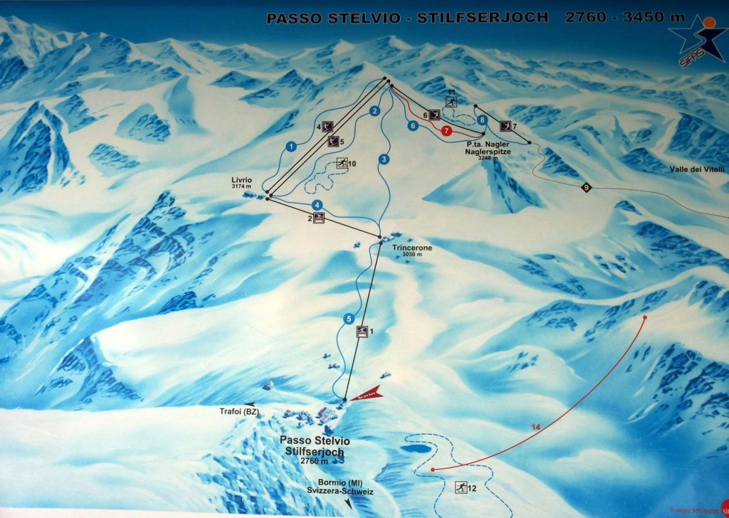 mappa impianti e piste comprensorio Passo dello Stelvio