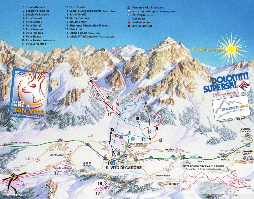 mappa impianti e piste comprensorio San Vito di Cadore