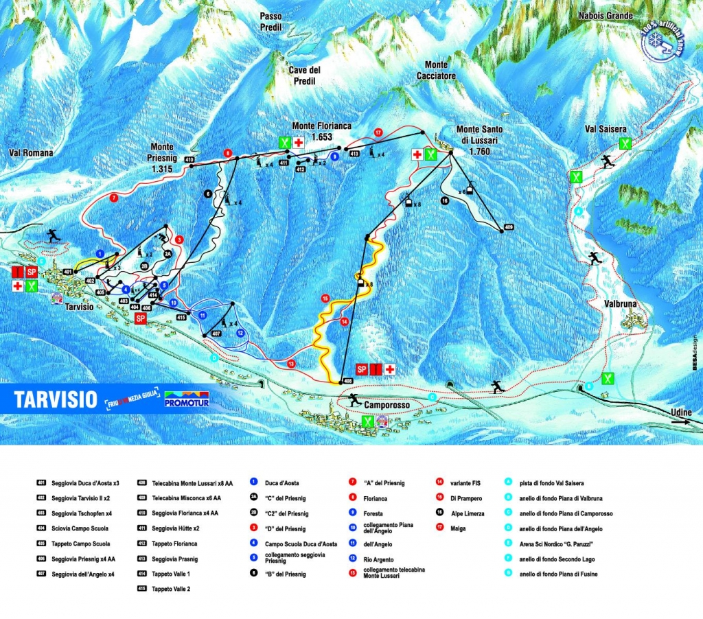 mappa impianti e piste comprensorio Tarvisio - Monte Lussari