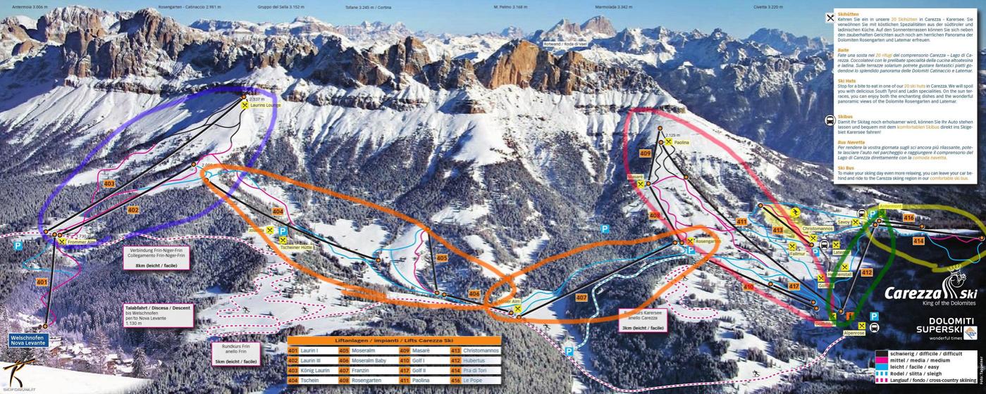 Cartina Carezza Ski, Dolomiti Superski