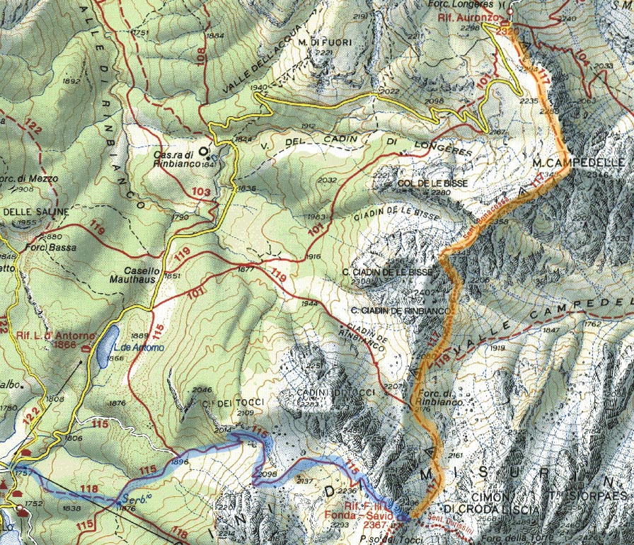 cartina trekking dolomiti cadini