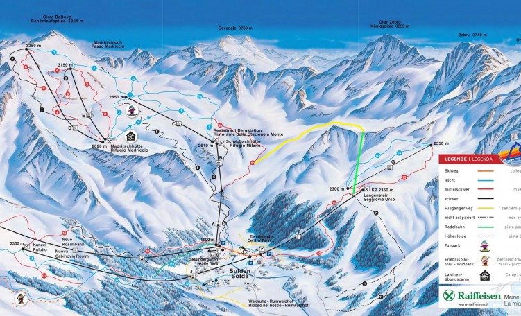 La skimap con la nuova funivia e la pista in progetto