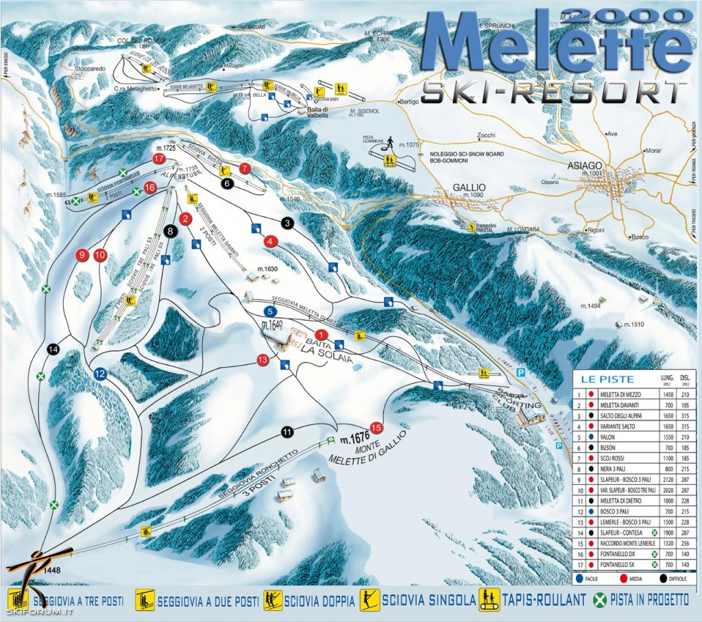 Cartina e mappa delle piste di Melette 2000