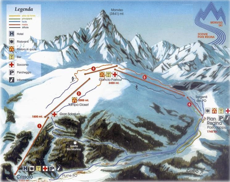 mappa impianti e piste comprensorio Crissolo - Pian della Regina - Monviso