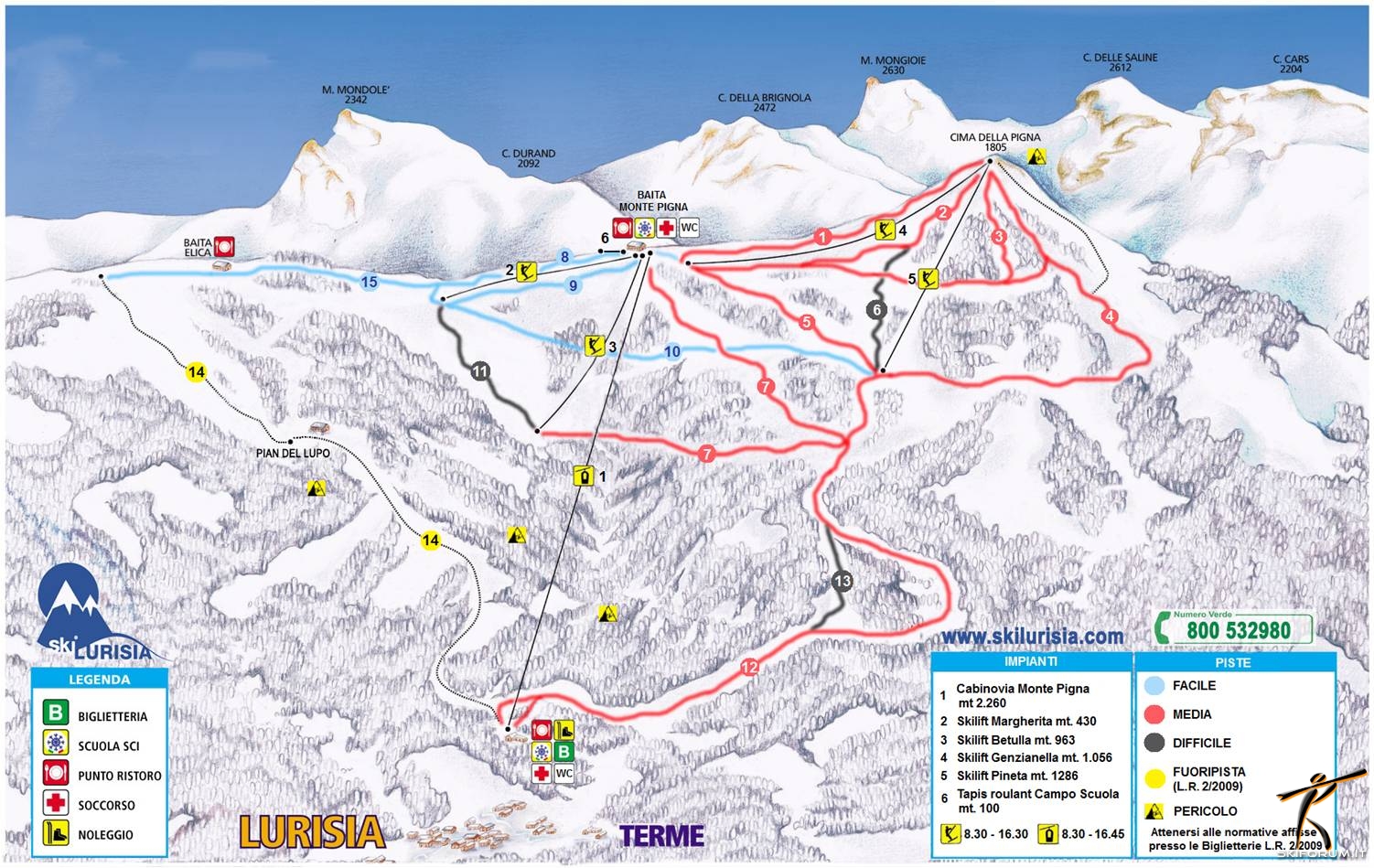 mappa impianti e piste comprensorio Lurisia - Monte Pigna