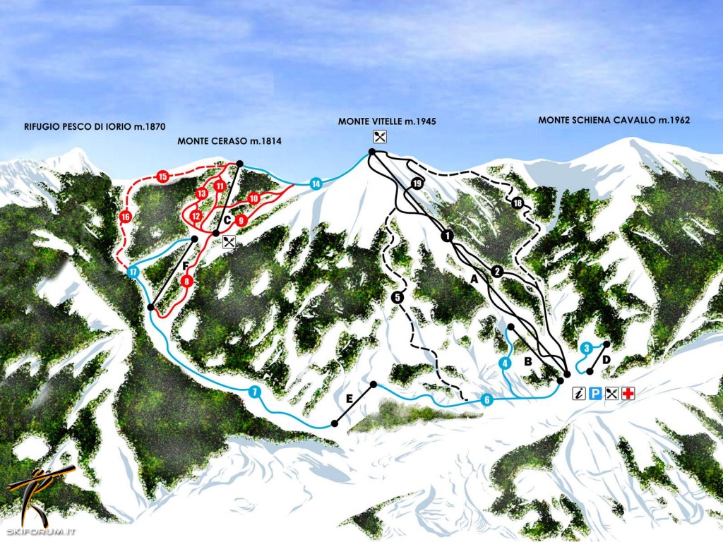 Cartina e mappa delle piste di Pescasseroli