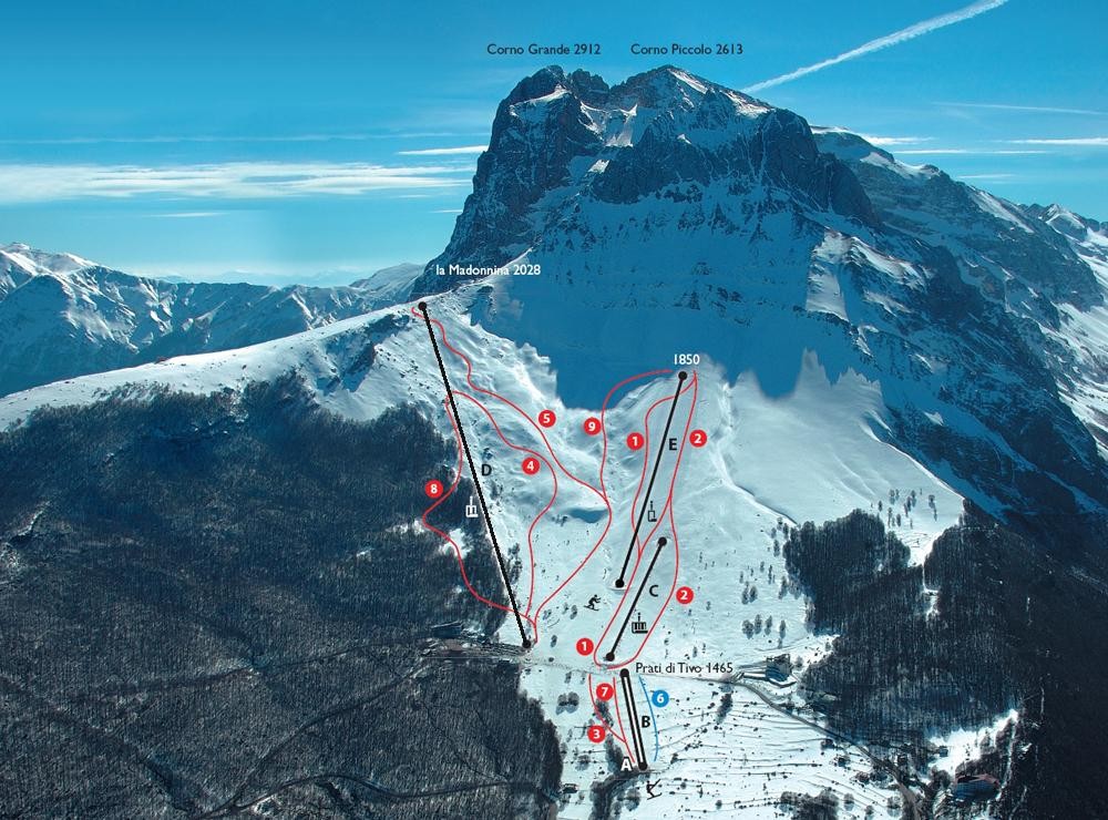 Cartina e mappa delle piste di Prati di Tivo