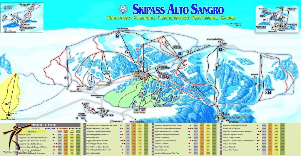 Cartina e mappa delle piste di Roccaraso - Rivisondoli