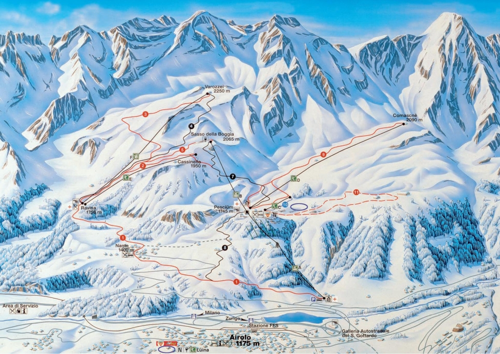 Cartina e mappa delle piste di Airolo - San Gottardo