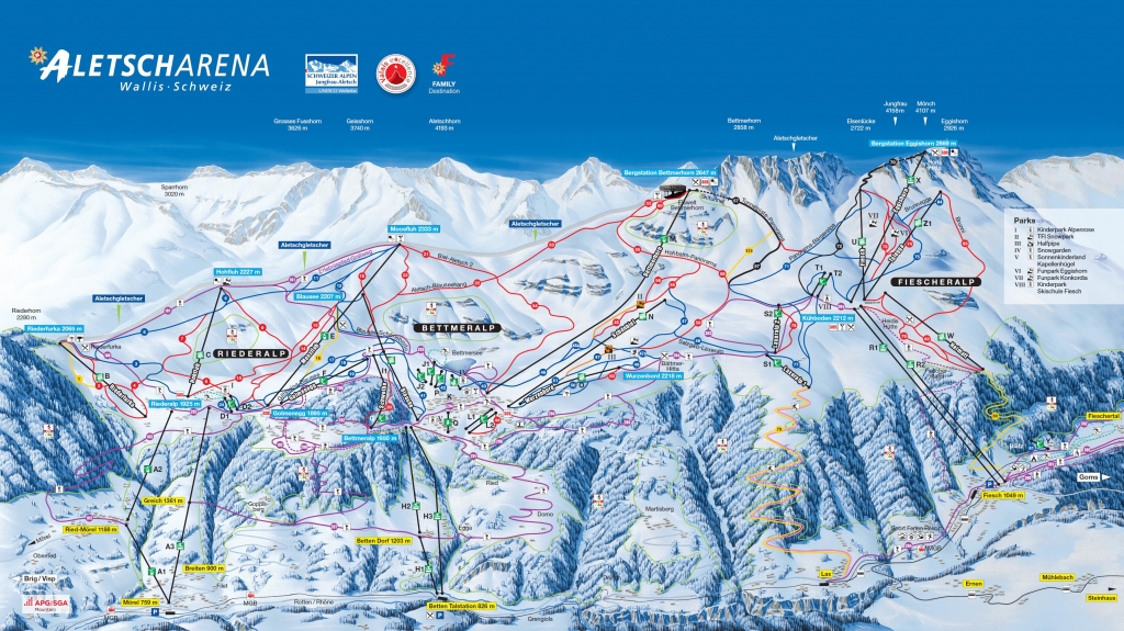 Cartina e mappa delle piste di Aletsch Arena