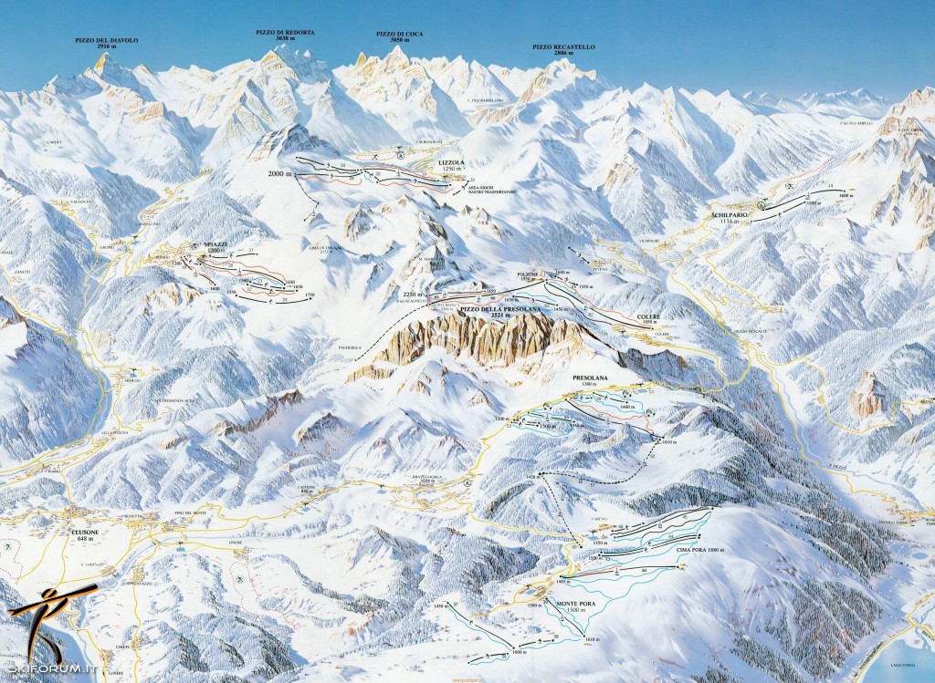 Cartina e mappa delle piste di Colere