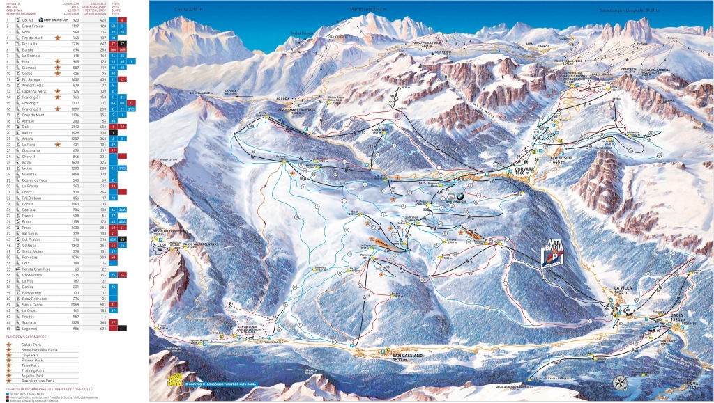 Cartina e mappa delle piste di Corvara - La Villa - San Cassiano