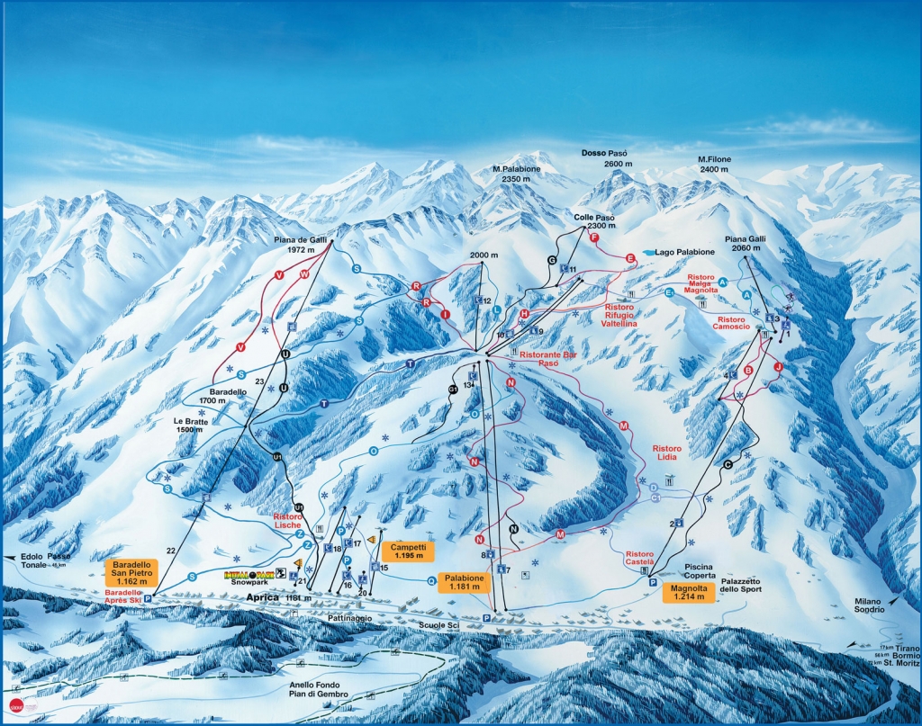 Cartina e mappa delle piste di Aprica