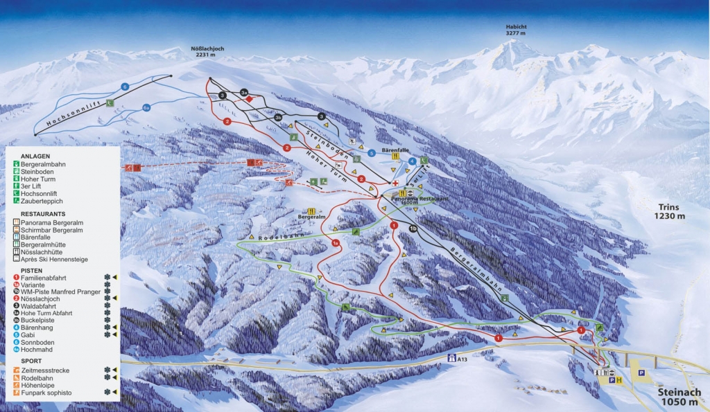 Cartina e mappa delle piste di Bergeralm - Steinach am Brenner