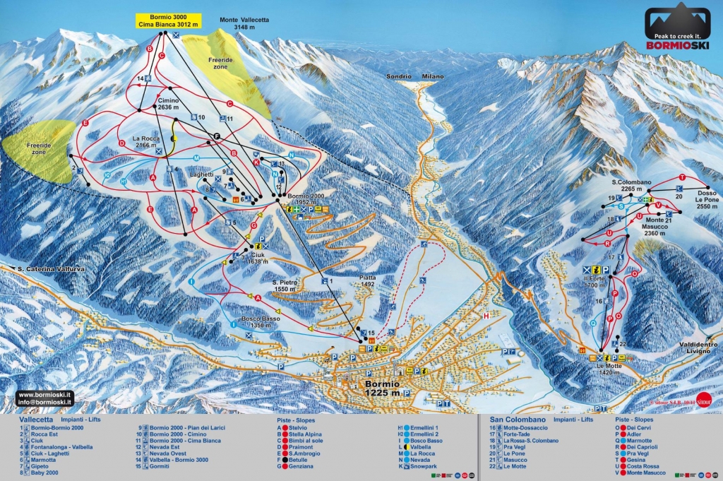 Cartina e mappa delle piste di Bormio