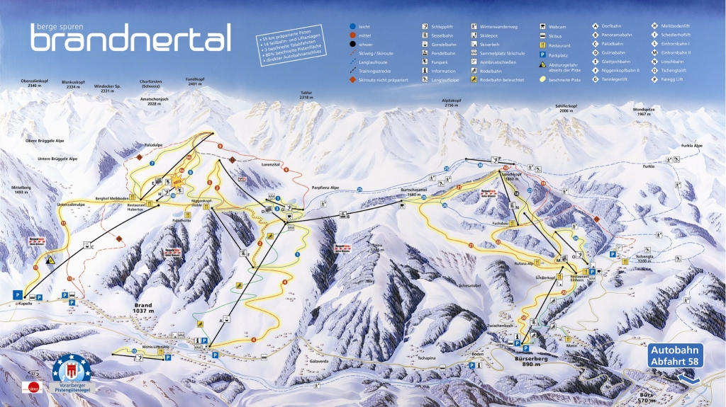 Cartina e mappa delle piste di Brandnertal