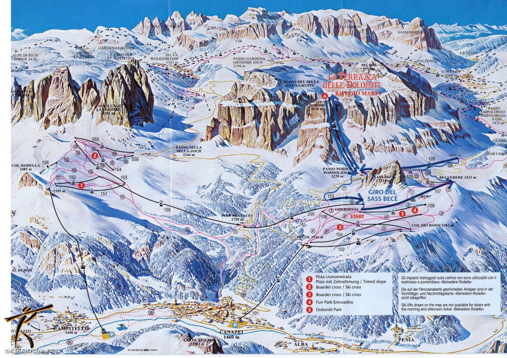 Cartina e mappa delle piste di Canazei - Belvedere - Col Rodella