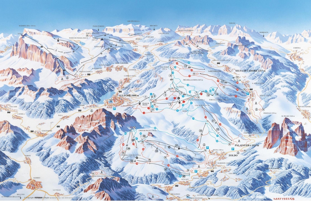 Cartina e mappa delle piste di Ski Civetta