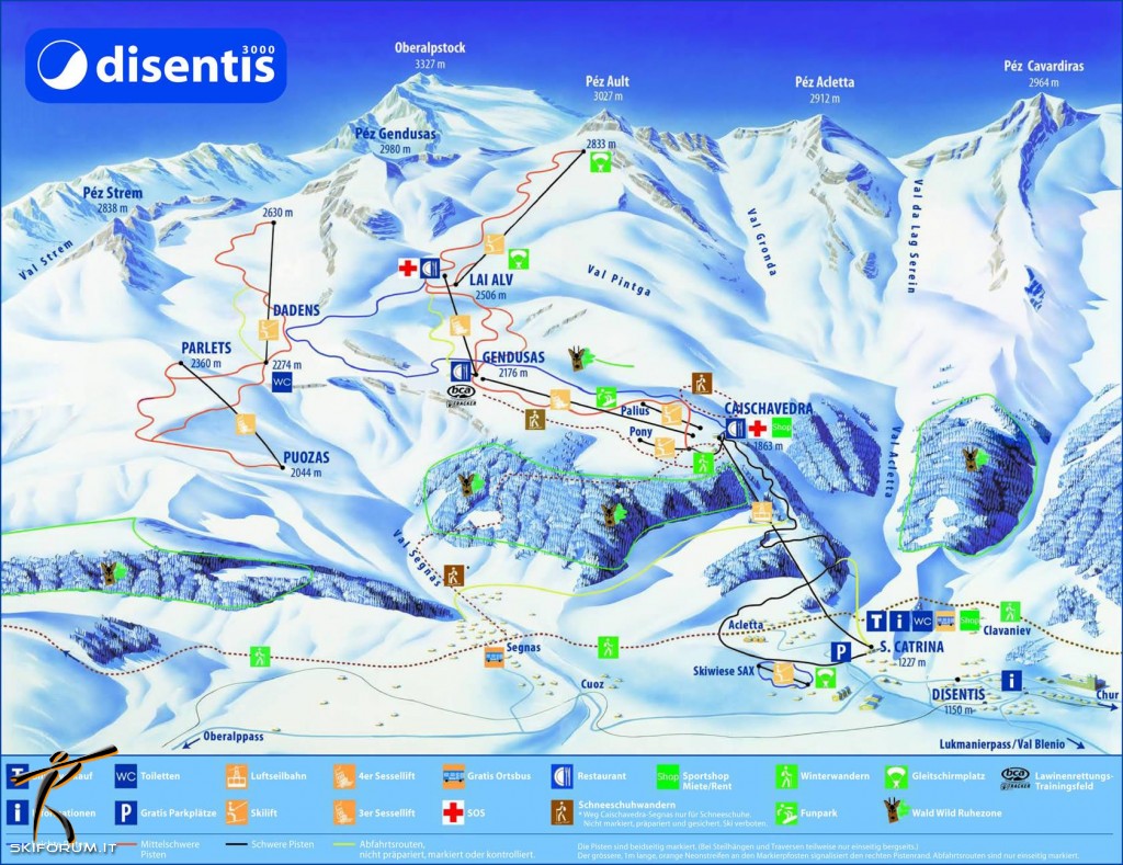 Cartina e mappa delle piste di Disentis