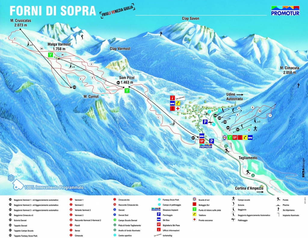 Cartina e mappa delle piste di Forni di Sopra - Varmost