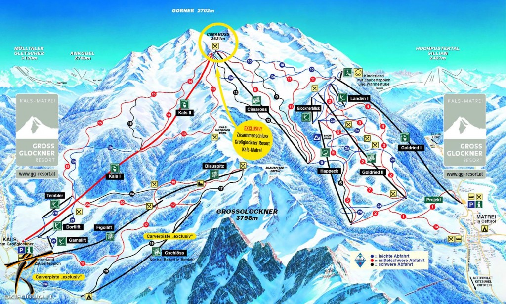 Cartina e mappa delle piste di Grossglockner Resort - Kals - Matrei