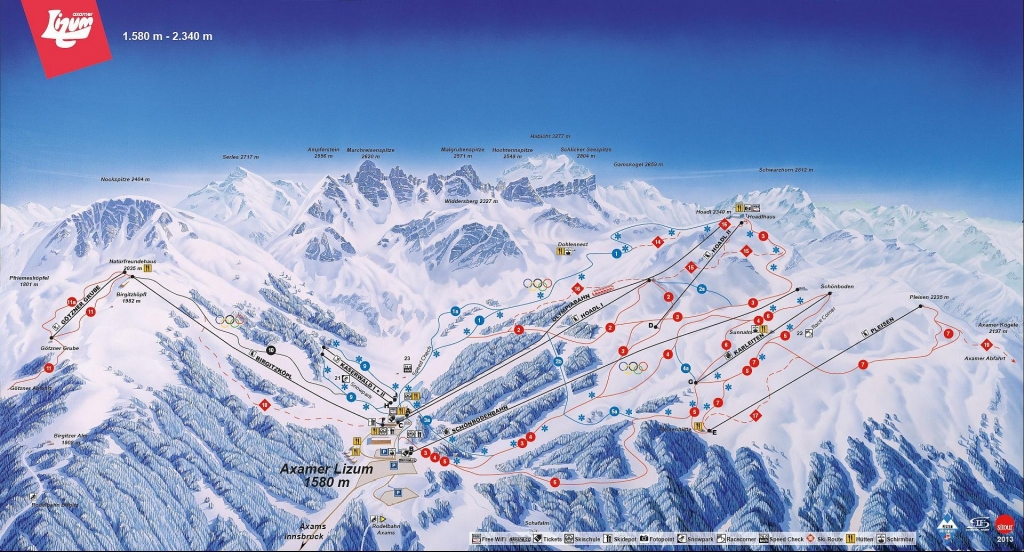 Cartina e mappa delle piste di Axamer Lizum - Axams