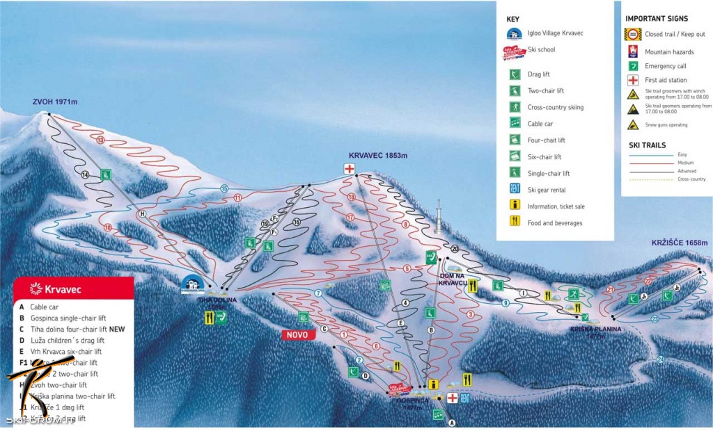 Cartina e mappa delle piste di Krvavec