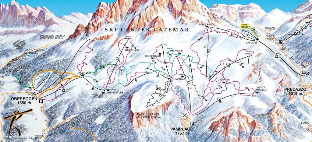 Cartina e mappa delle piste di Obereggen