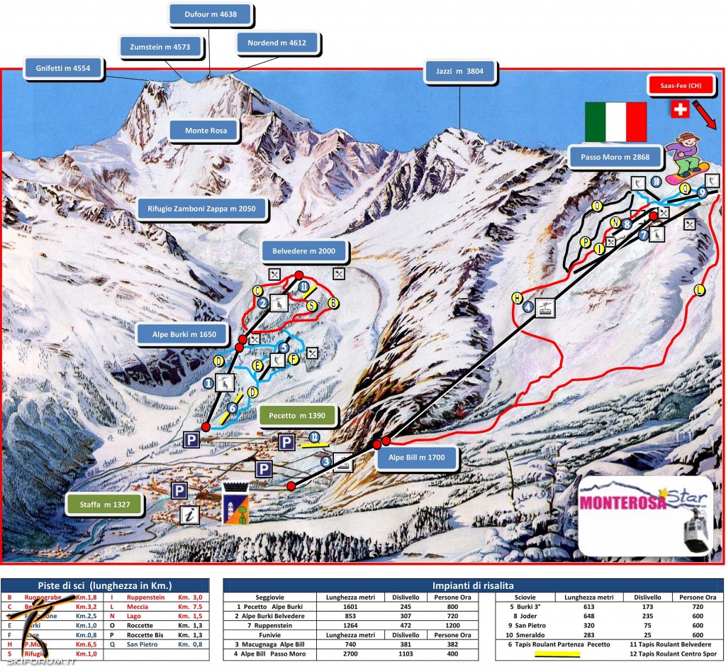Cartina e mappa delle piste di Macugnaga