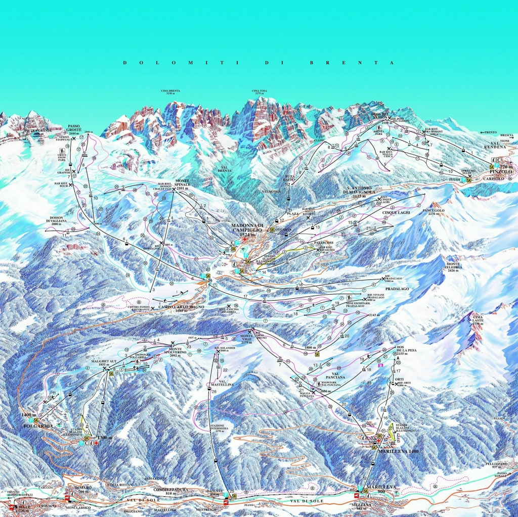 Cartina e mappa delle piste di Dimaro - Folgarida