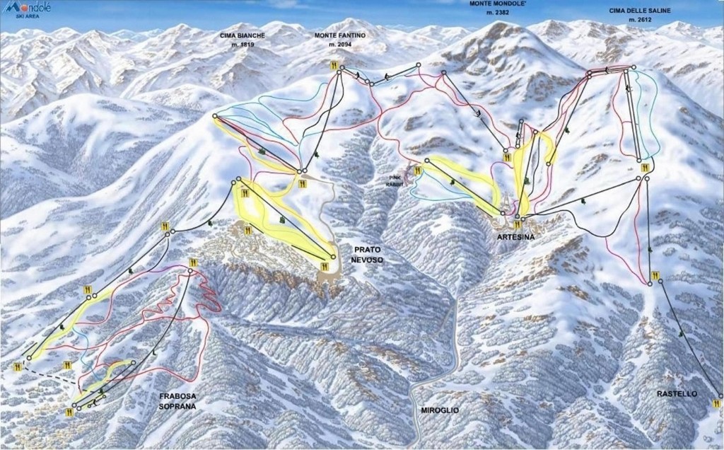 Cartina e mappa delle piste di Artesina - Prato Nevoso - Frabosa Soprana
