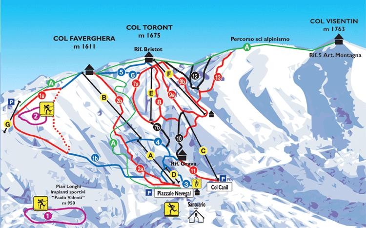 Cartina e mappa delle piste di Nevegal