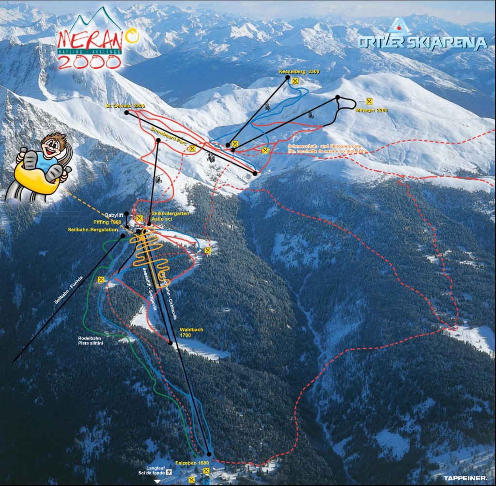 Cartina e mappa delle piste di Merano 2000