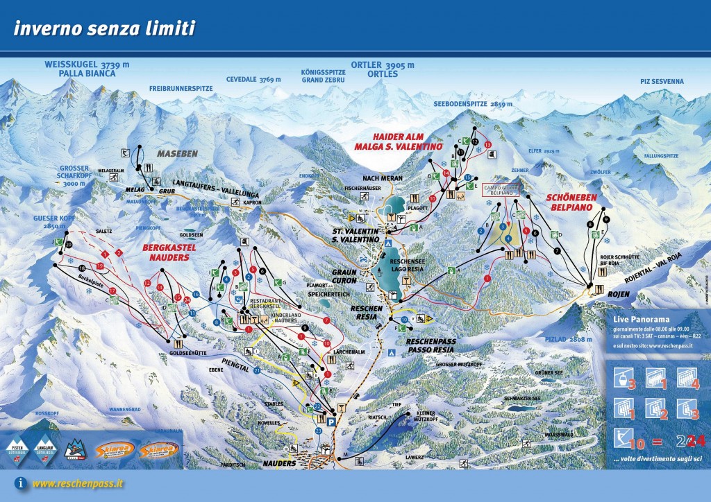 Cartina e mappa delle piste di Belpiano - Schoneben - Passo Resia
