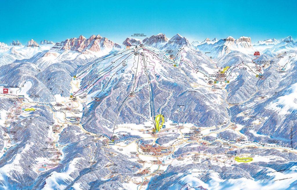 Cartina e mappa delle piste di Plan de Corones - Kronplatz
