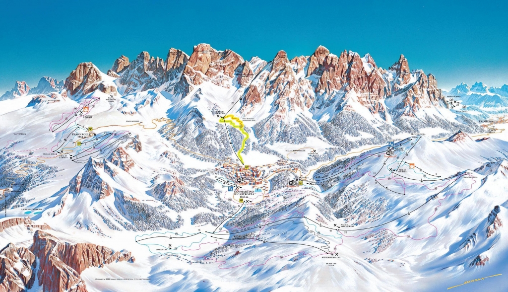 Cartina e mappa delle piste di San Martino di Castrozza