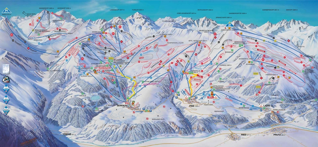 Cartina e mappa delle piste di Serfaus - Fiss - Ladis