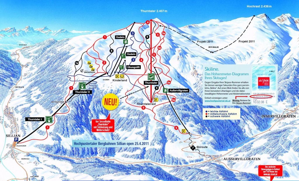 Cartina e mappa delle piste di Sillian Hochpustertal