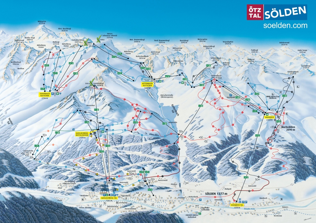 Cartina e mappa delle piste di Soelden