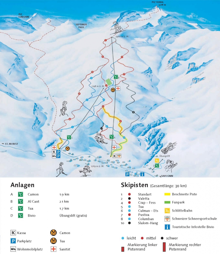 Cartina e mappa delle piste di Bivio - Julier Pass