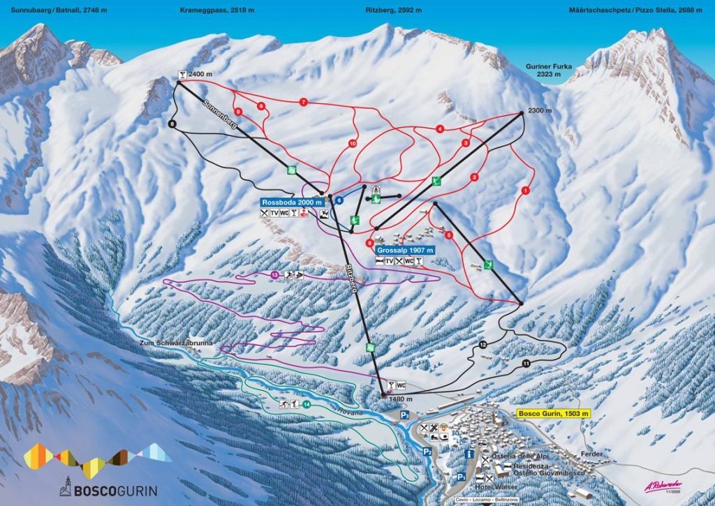 Cartina e mappa delle piste di Bosco Gurin