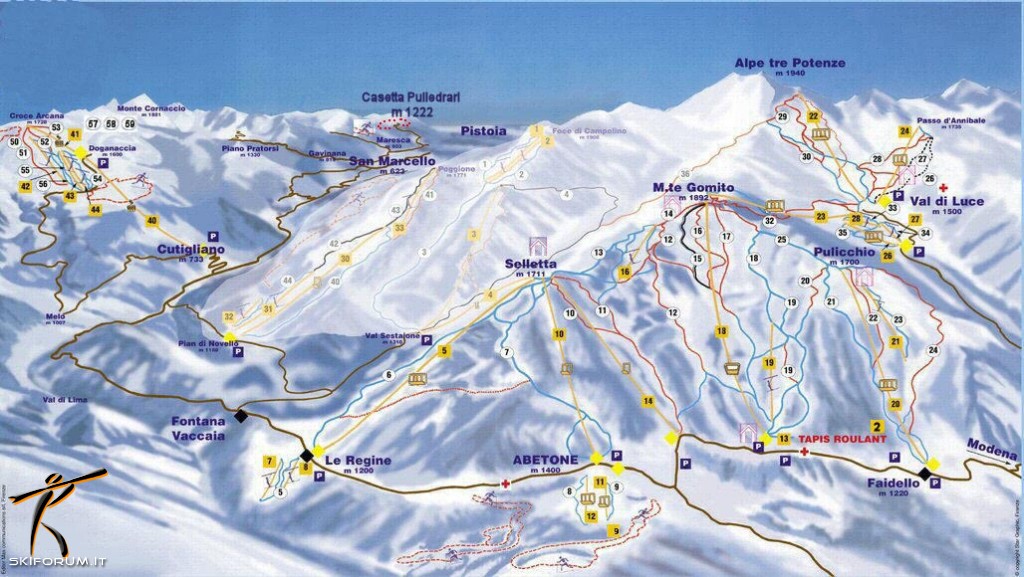 Cartina e mappa delle piste di Abetone