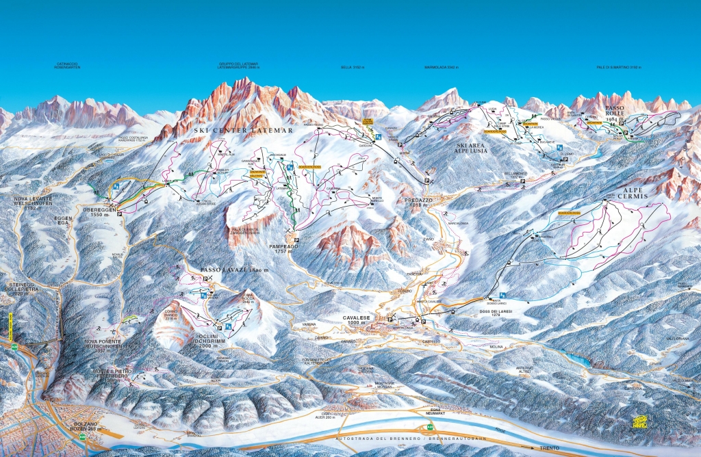 Cartina e mappa delle piste di Val di Fiemme